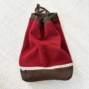 Tsunami Canada 32704 Drawsting Red Brown Printed Strip Vintage Y2K Soft Backpack